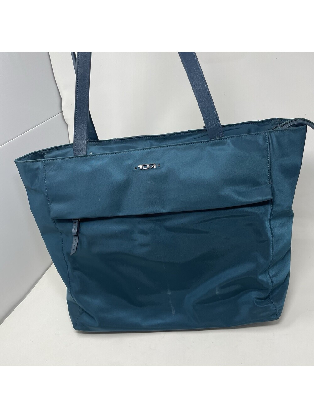 TUMI Green Nylon Tote Bag with External Zip Pocket